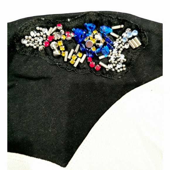 Zara W/B Collection Rhinestone Beaded Jewel White Black Sweater Dress Size S - Picture 6 of 16